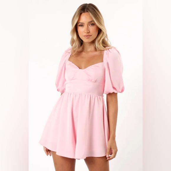 Petal & Pup Billie Satin Romper Pink Girly Feminine Flowy Frilly 2 Puff Sleeve - Picture 2 of 14